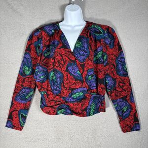 Vintage Albert Schuman Lilli Ann Surplice Top Women Size XL Abstract Art To Wear